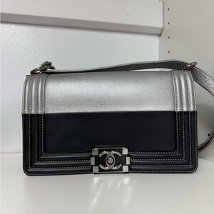 Chanel Metallic Silver and Black Shoulder Bag